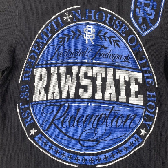 Raw State by Affliction Men’s Medium Black Blue Thermal Double Sided Redemption - Picture 2 of 11